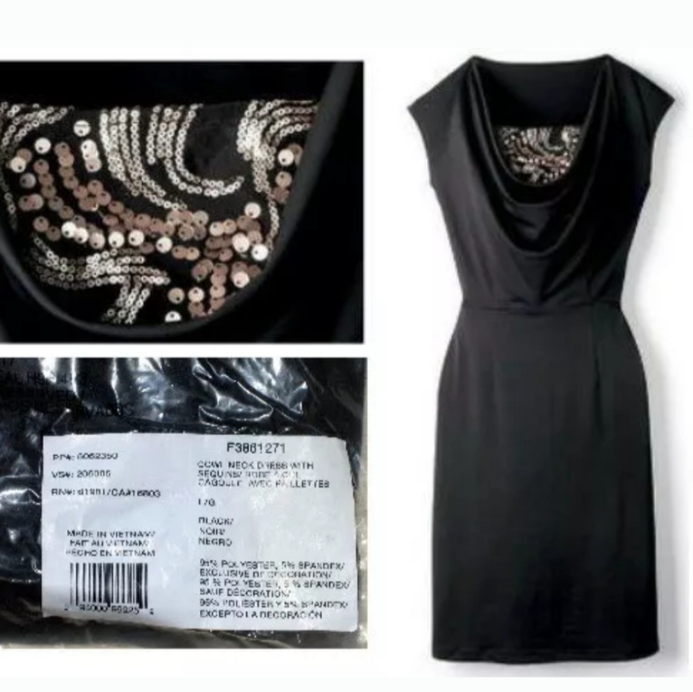 Black cowl neck dress with sequins
